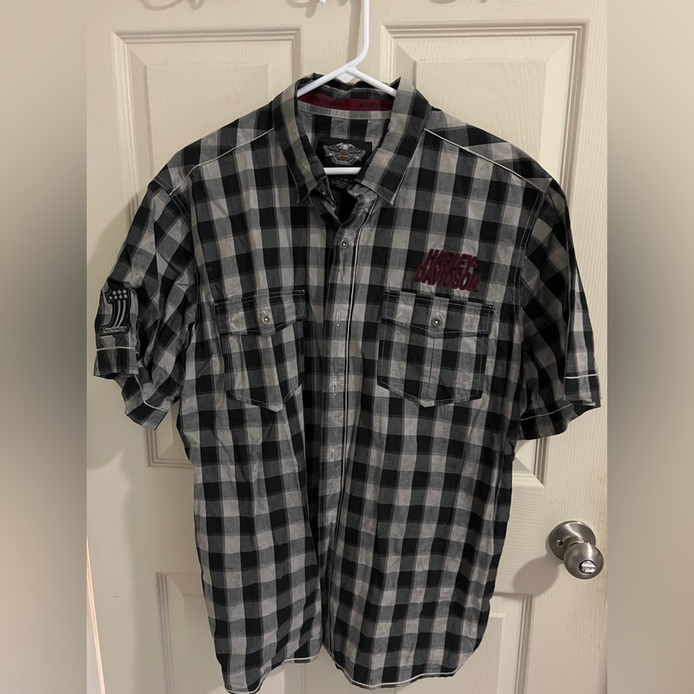 Harley-Davidson Black and Gray Plaid Men's Shirt